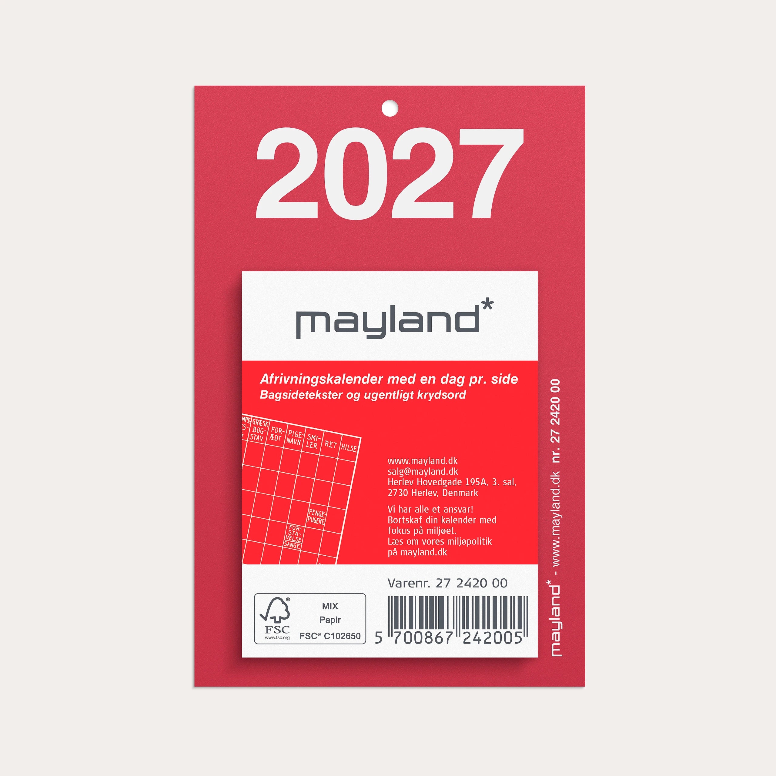 Lille afrivningskalender m/bagsidetekst 2027