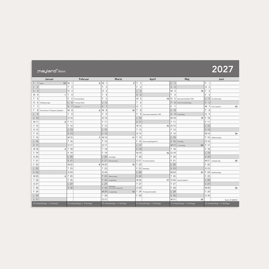 Basic kontorkalender A4 2027