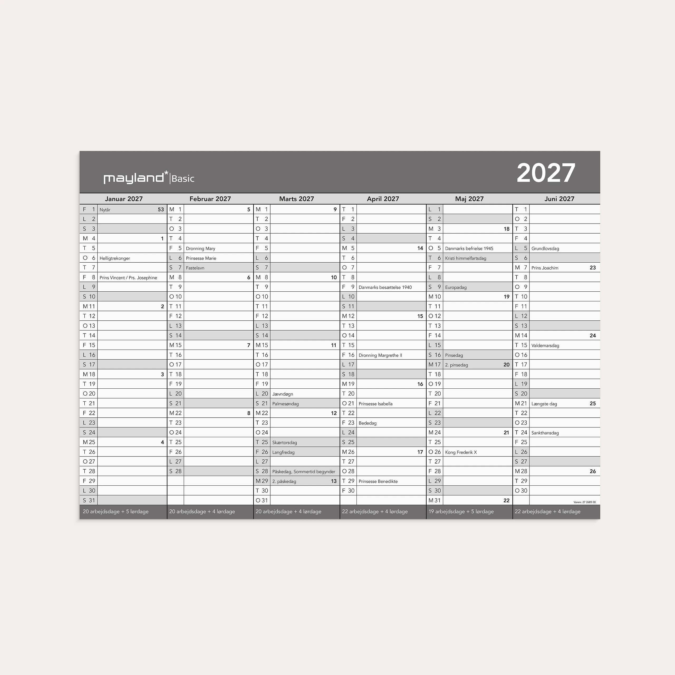 Basic kontorkalender A3 2027