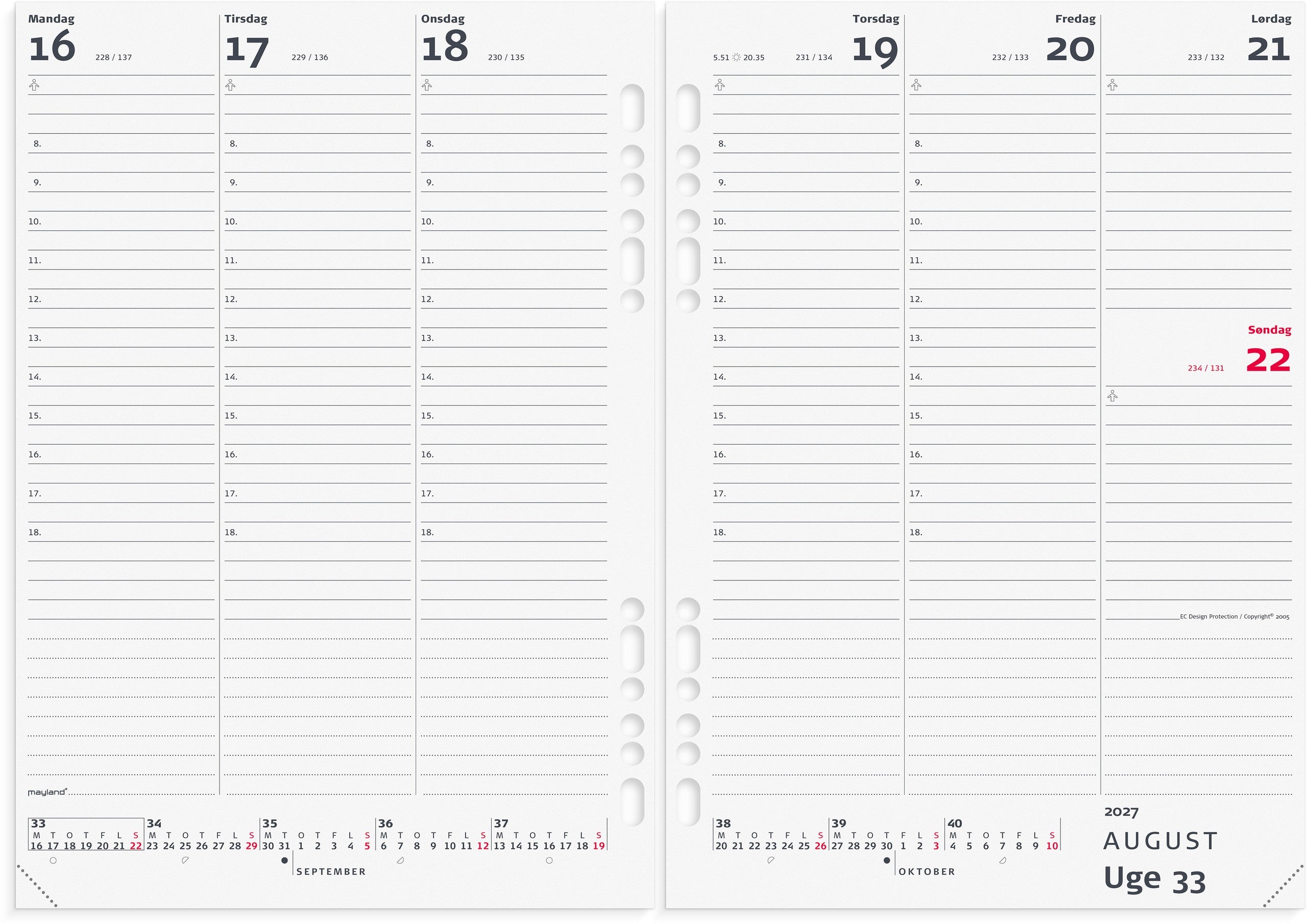 System A5 ugekalender højformat sort skind 2027