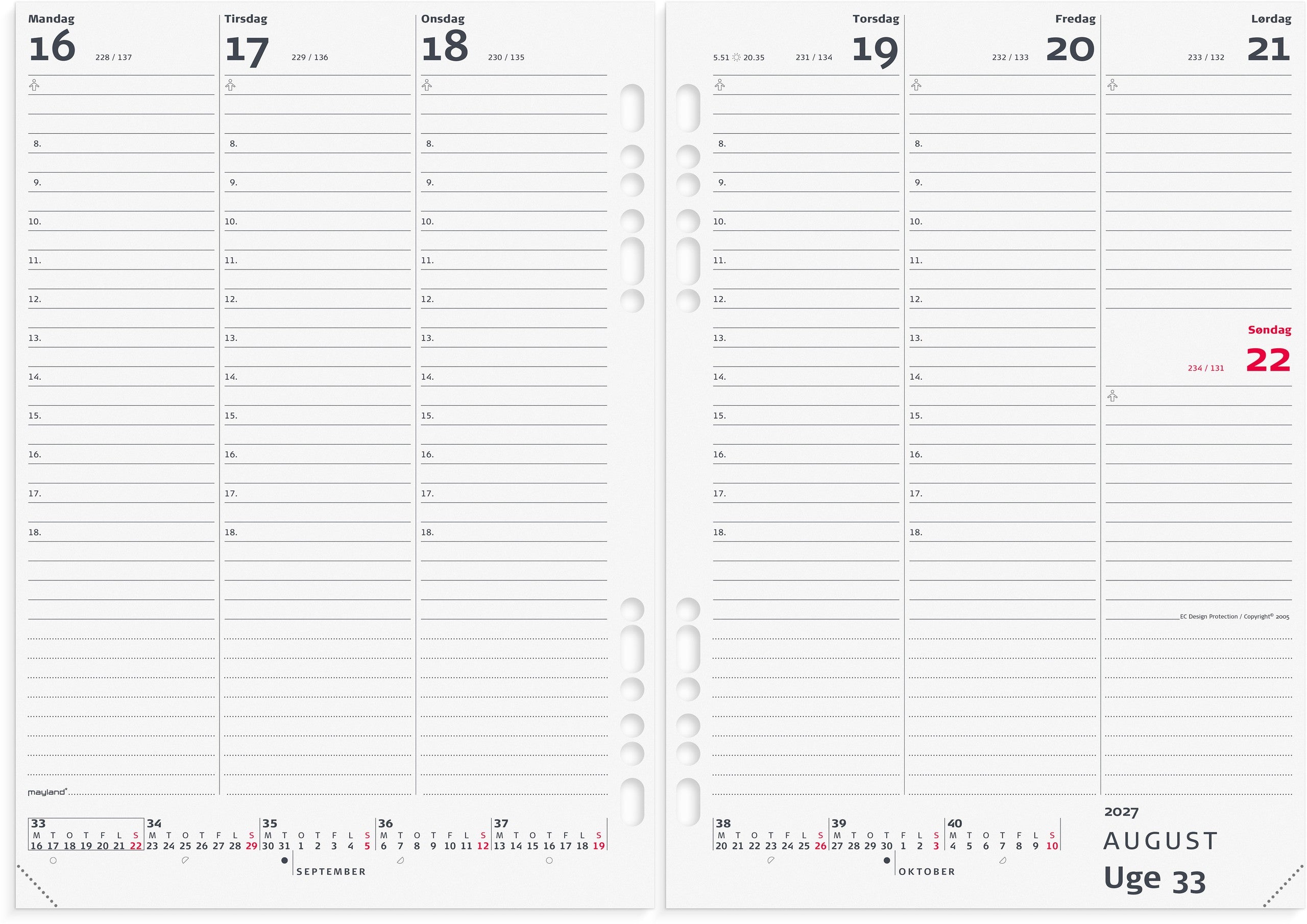System A5 ugekalender højformat REFILL 2027