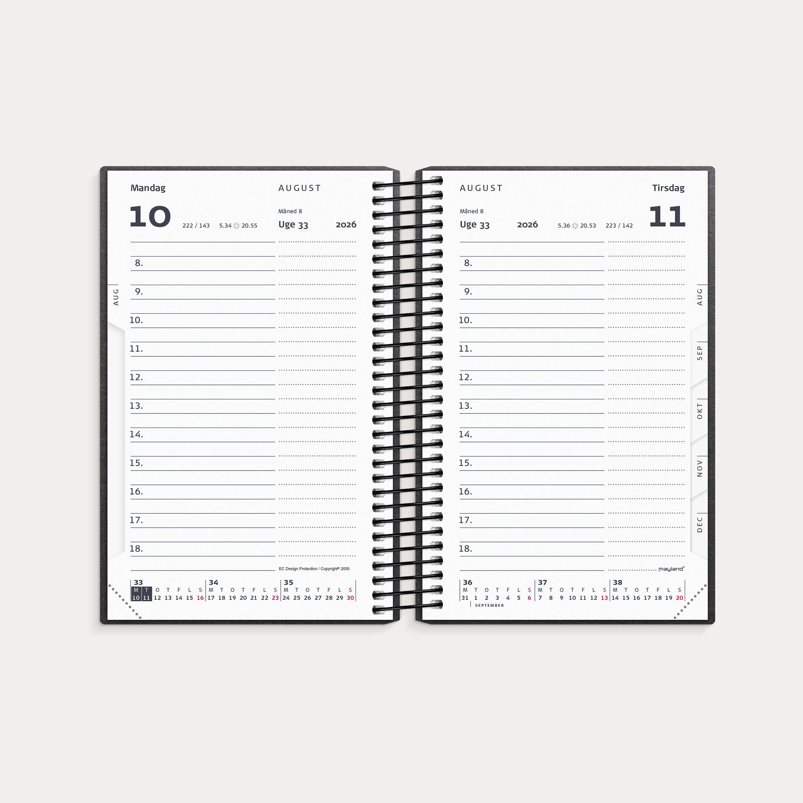 Studie Mini dagkalender sort genbrugskarton 2026/2027