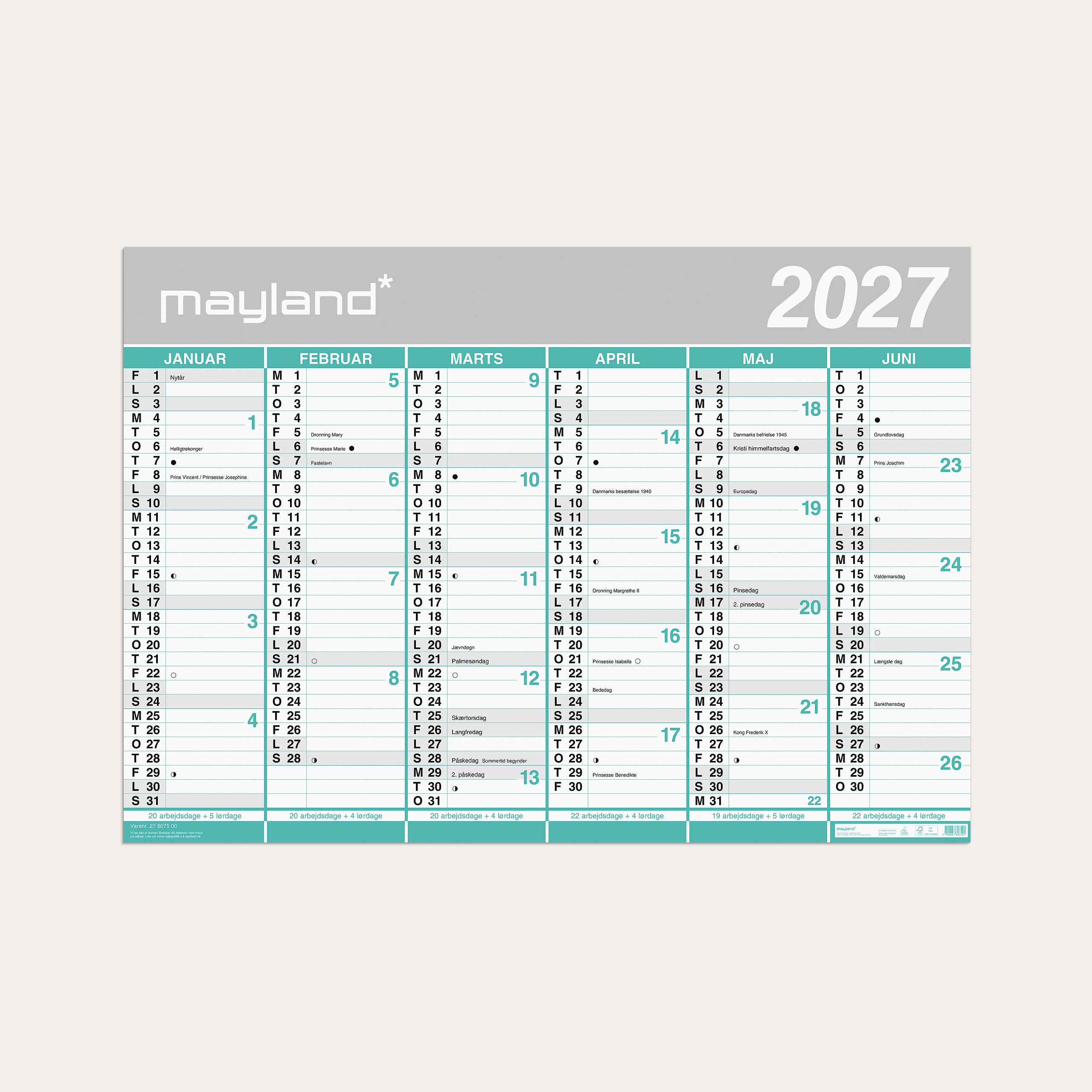 Studie Kæmpekalender 2x6 mdr. papir rør 2026/2027