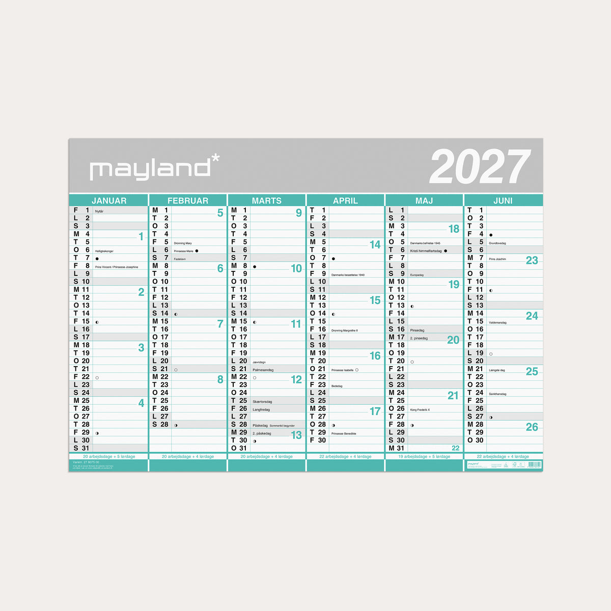 Studie Kæmpekalender 2x6 mdr. papir rør 2026/2027