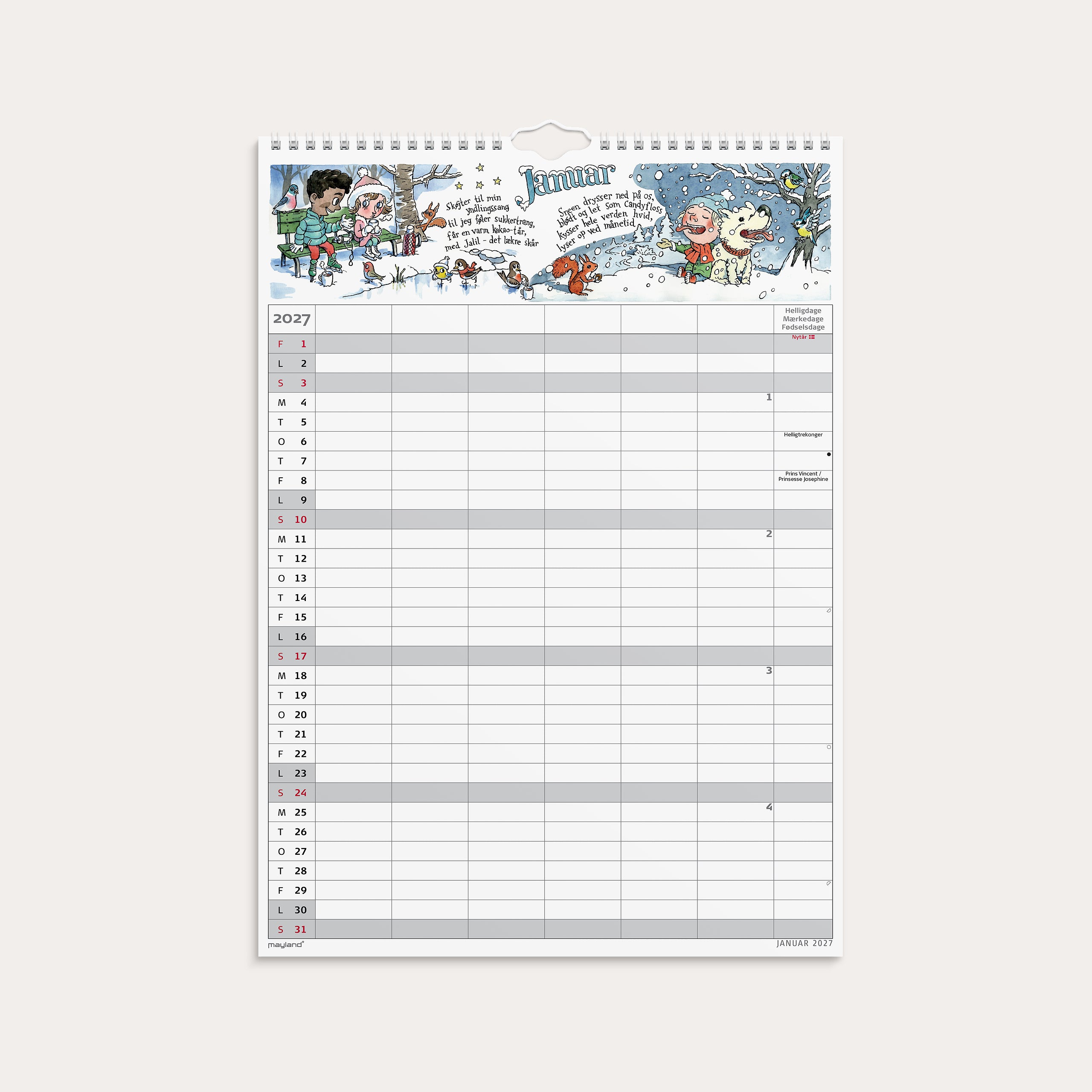 Studie Familiekalender Otto Dickmeiss & Lilja Scherfig A3 2026/2027