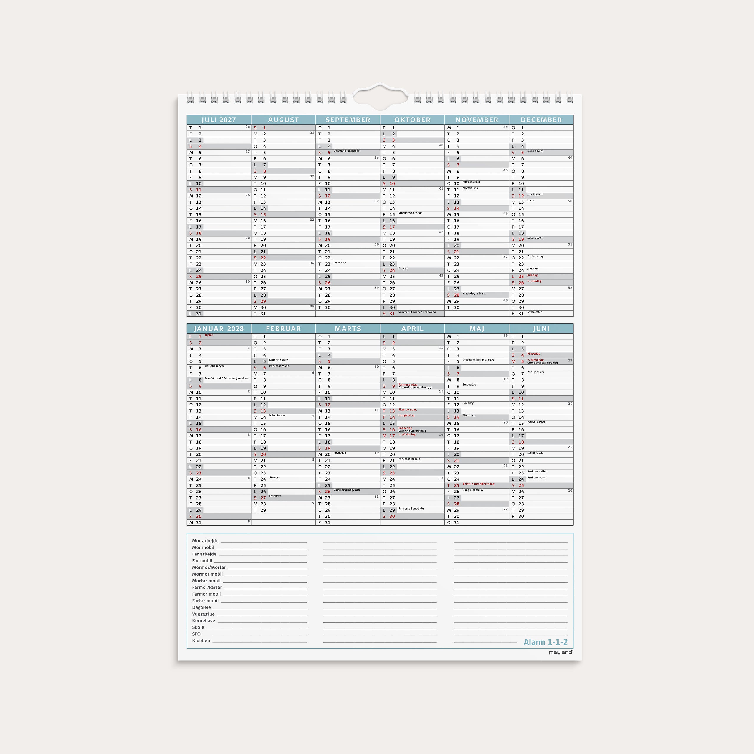 Studie Familiekalender Otto Dickmeiss & Lilja Scherfig A3 2026/2027