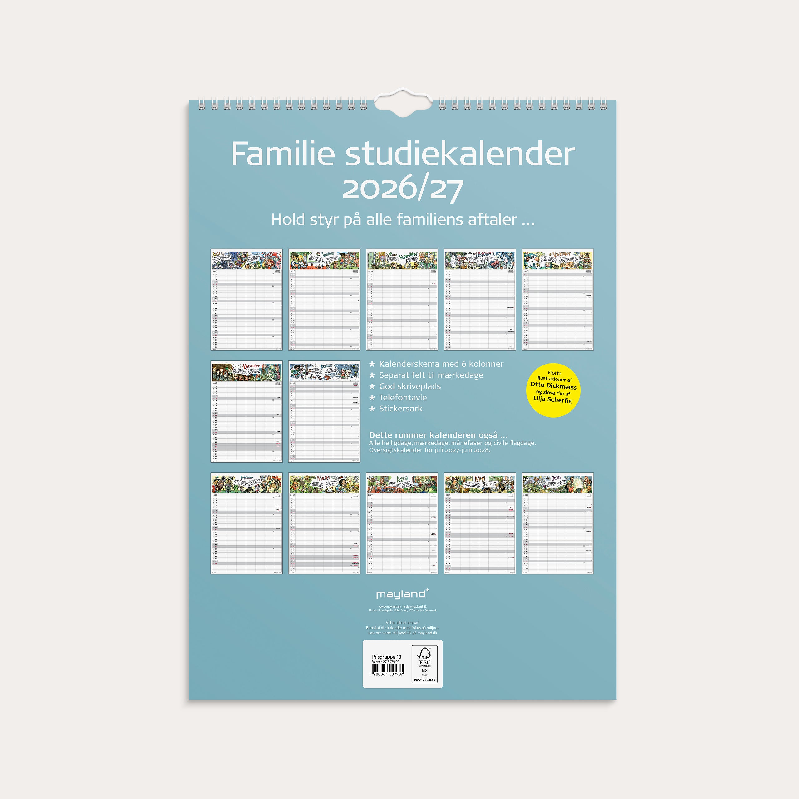 Studie Familiekalender Otto Dickmeiss & Lilja Scherfig A3 2026/2027