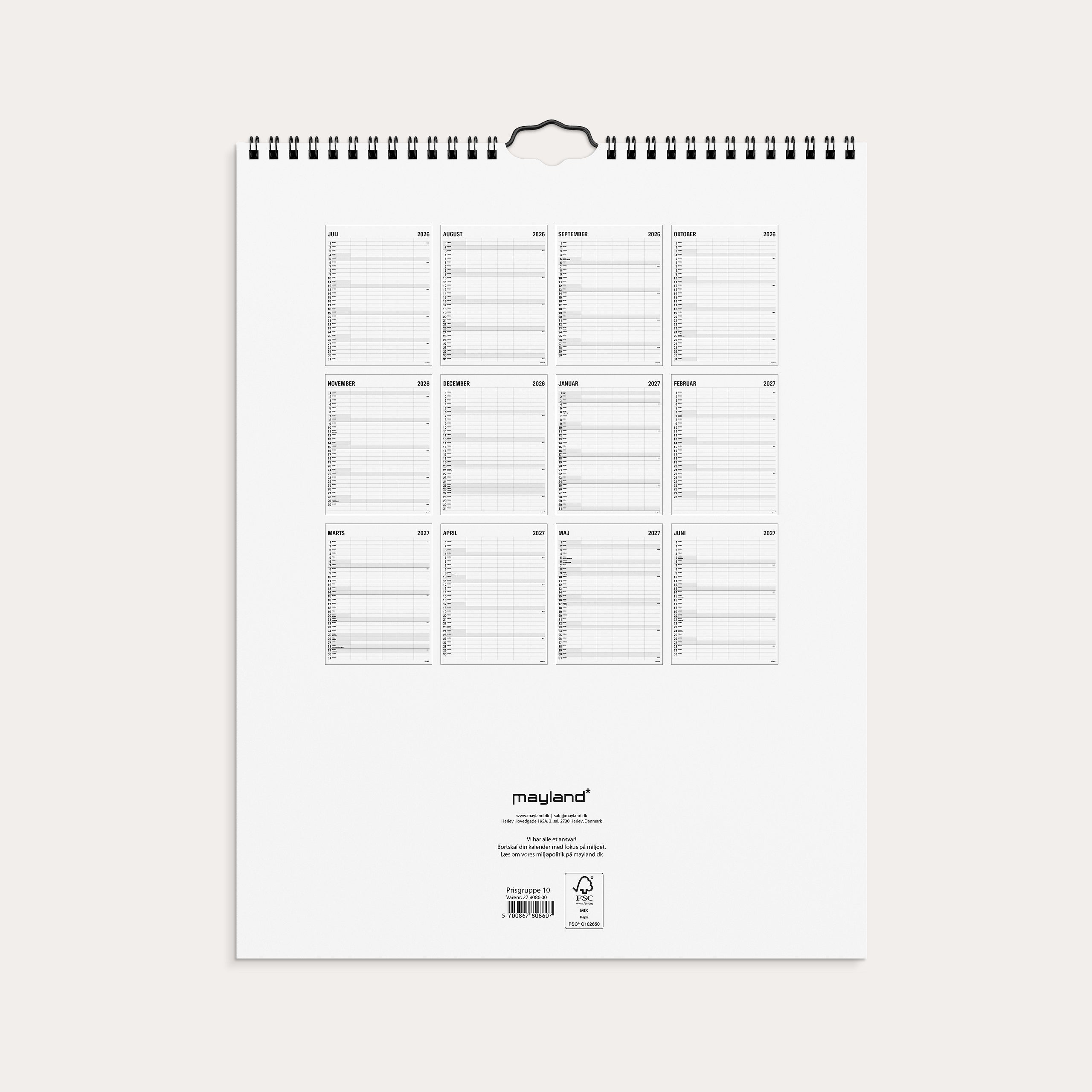Studie Familiekalender Black and White 5 kol. 2026/2027