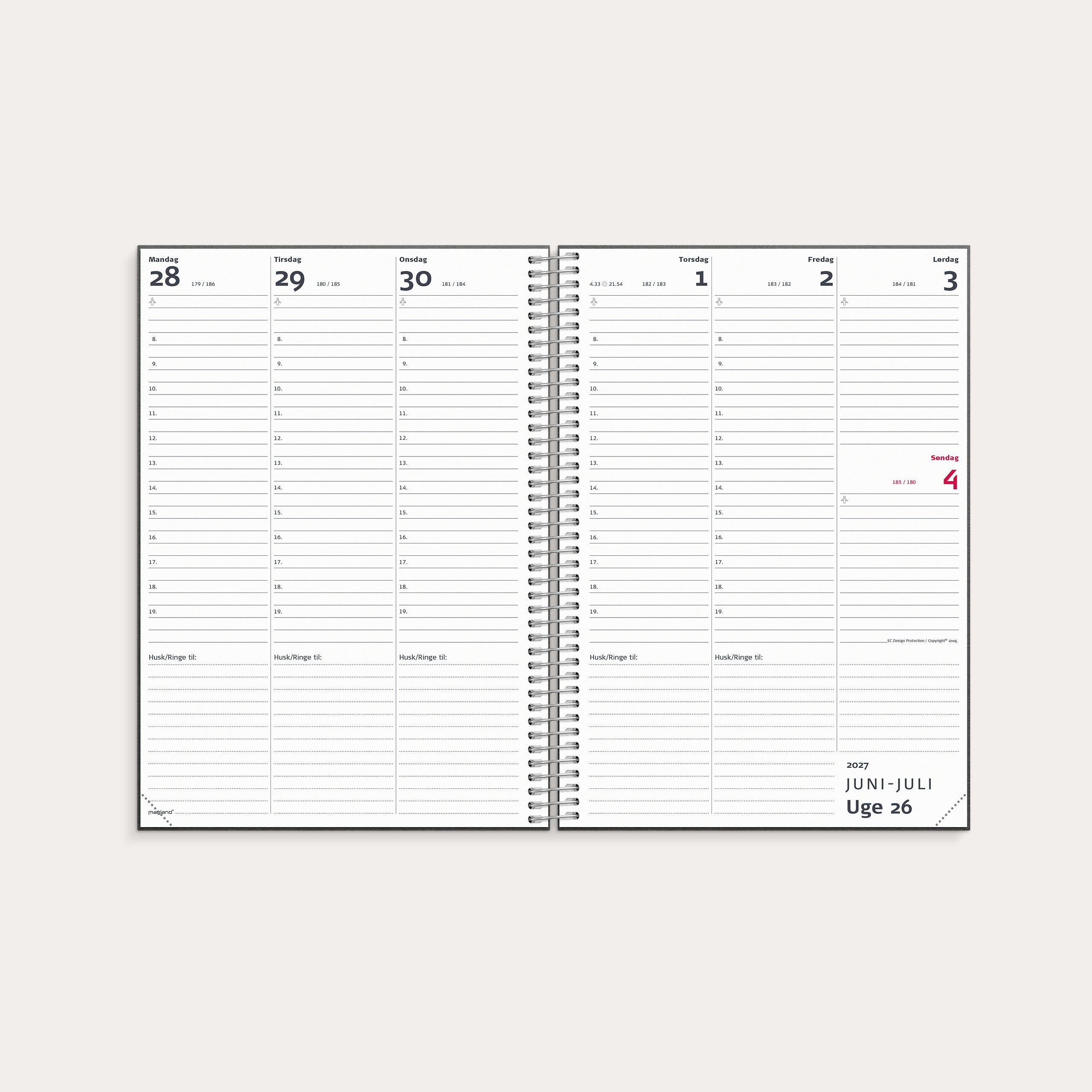 Studie Lærerkalender A5 matsort genbrugskarton 2026/2027