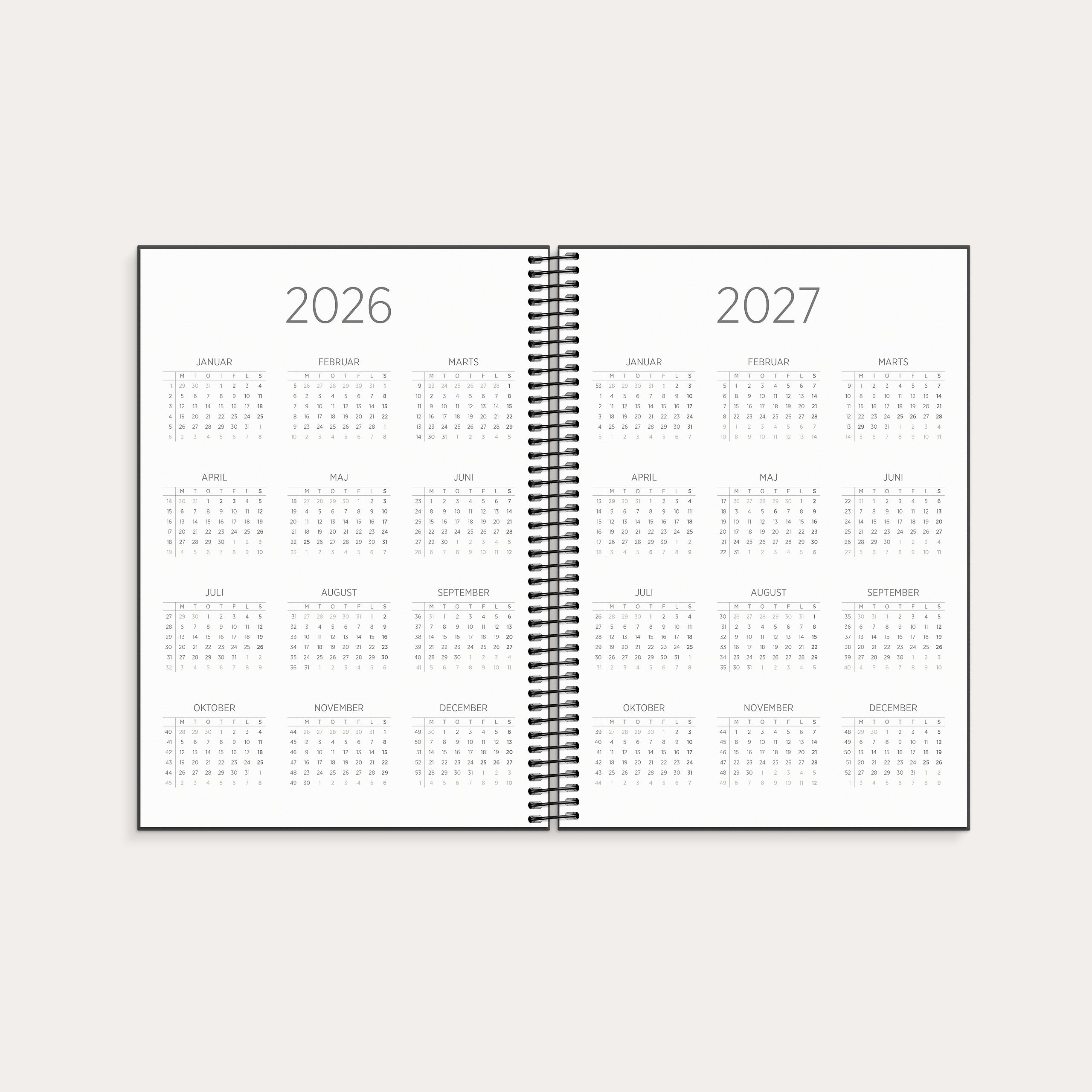 Studie Organizer & Notes A5 ugekalender sort 2026/2027