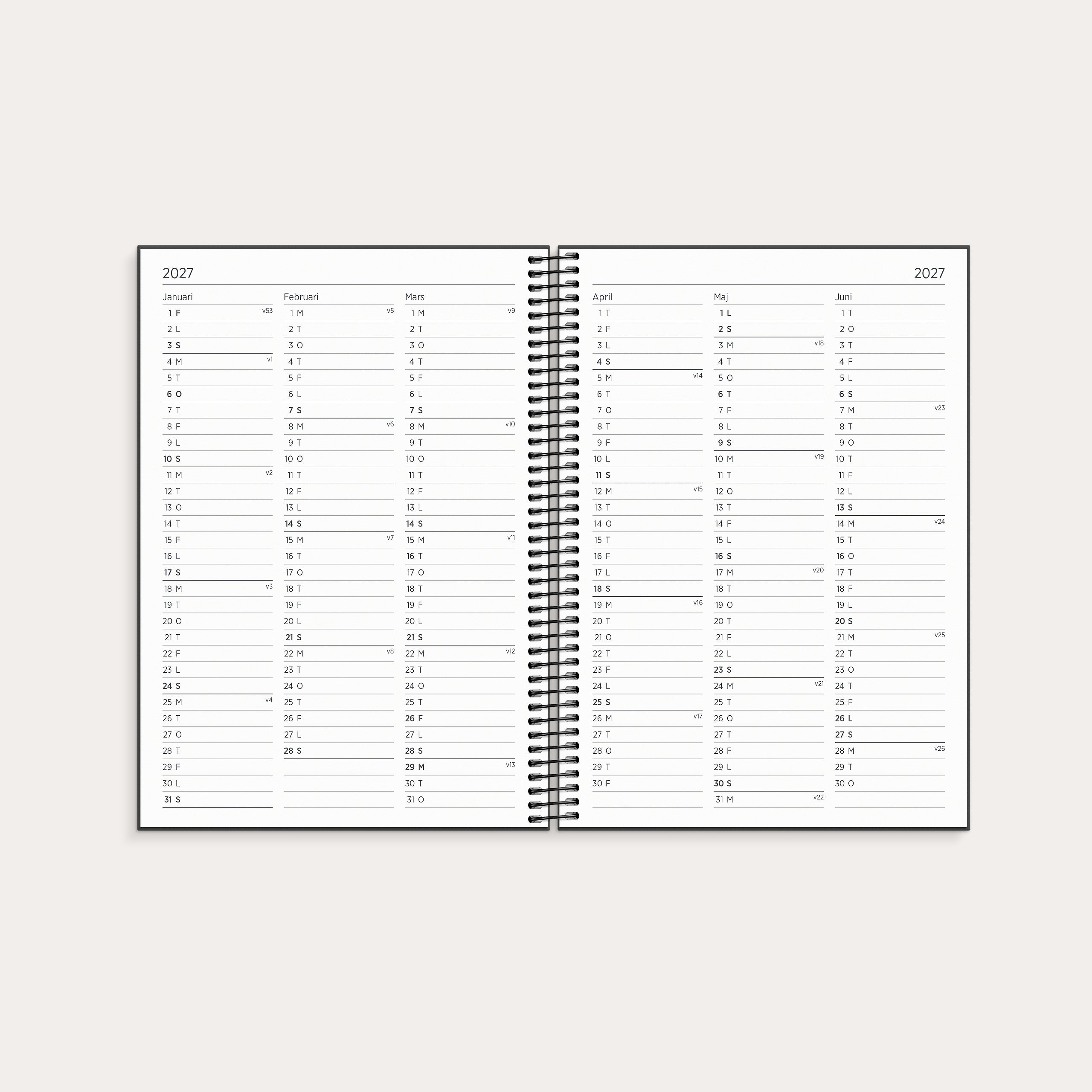 Studie Organizer & Notes A5 ugekalender sort 2026/2027