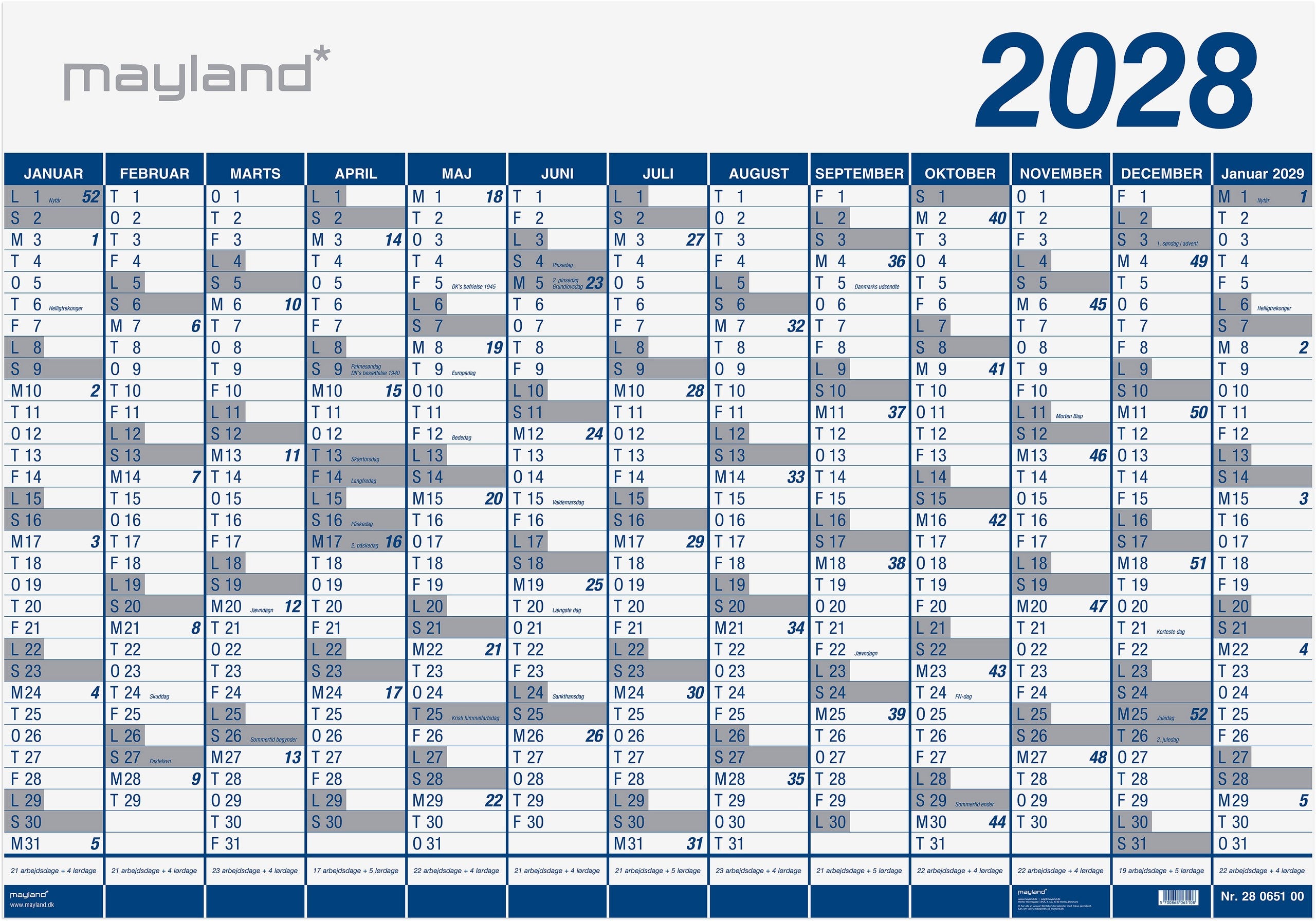 Kæmpekalender 1x13 mdr. PP-plast rør 2028