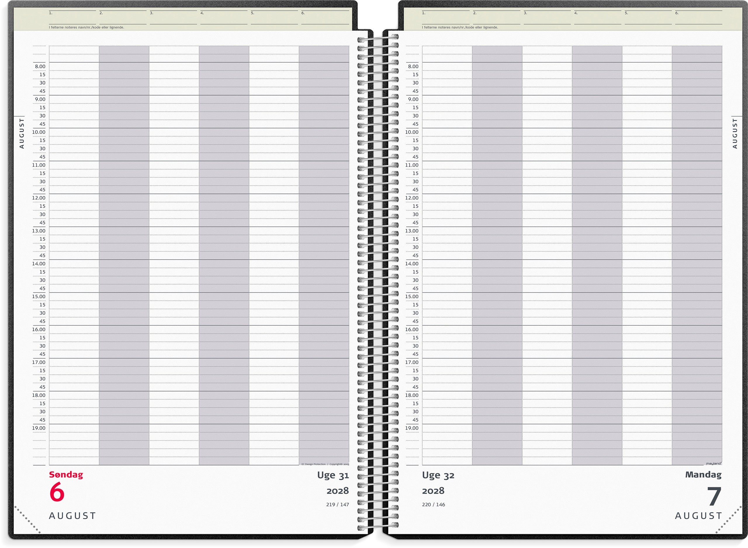 Aftalekalender A4 dag sort PP-plast 2028