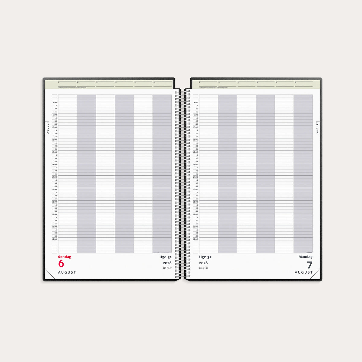 Aftalekalender A4 dag sort PP-plast 2028