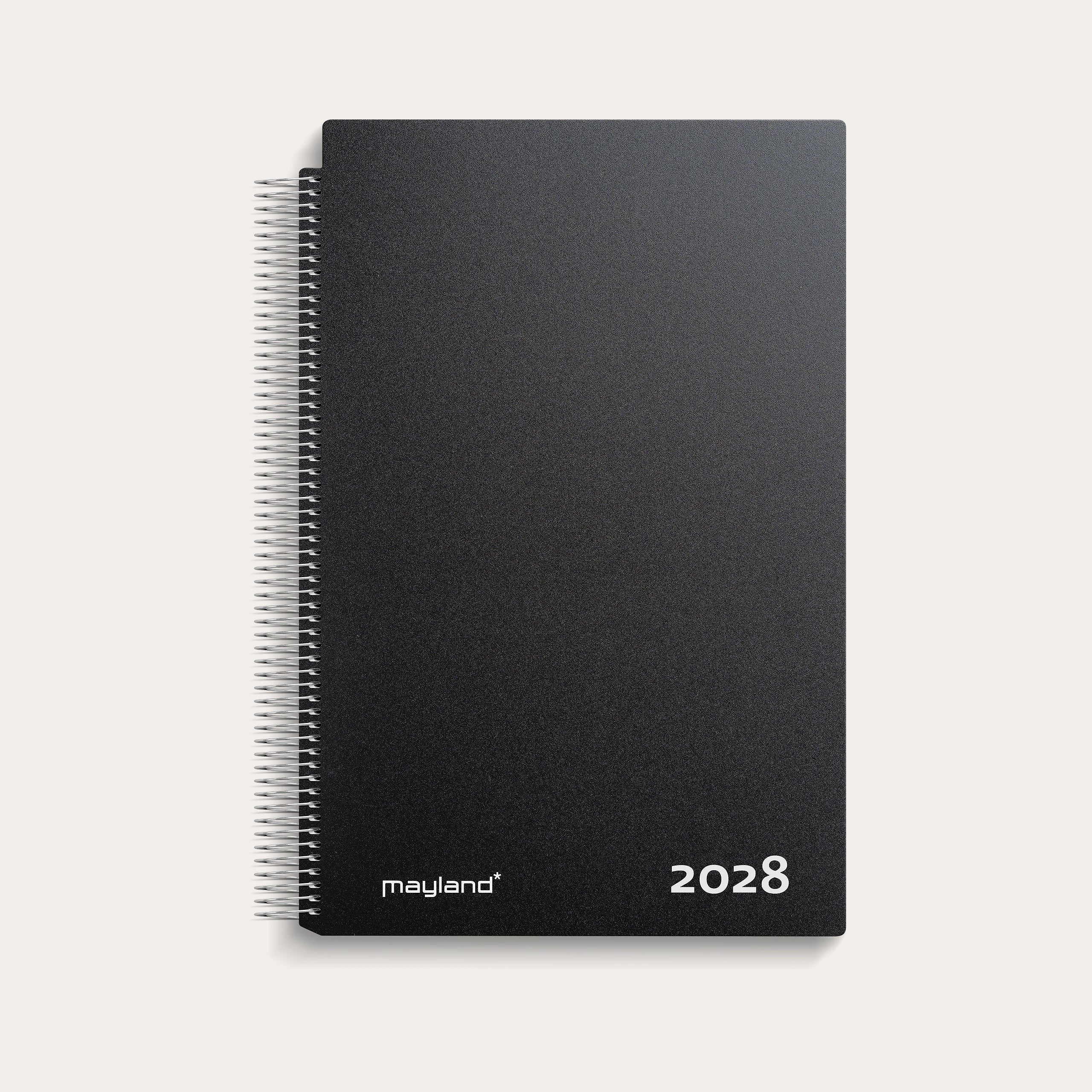Aftalekalender A4 dag sort PP-plast 2028