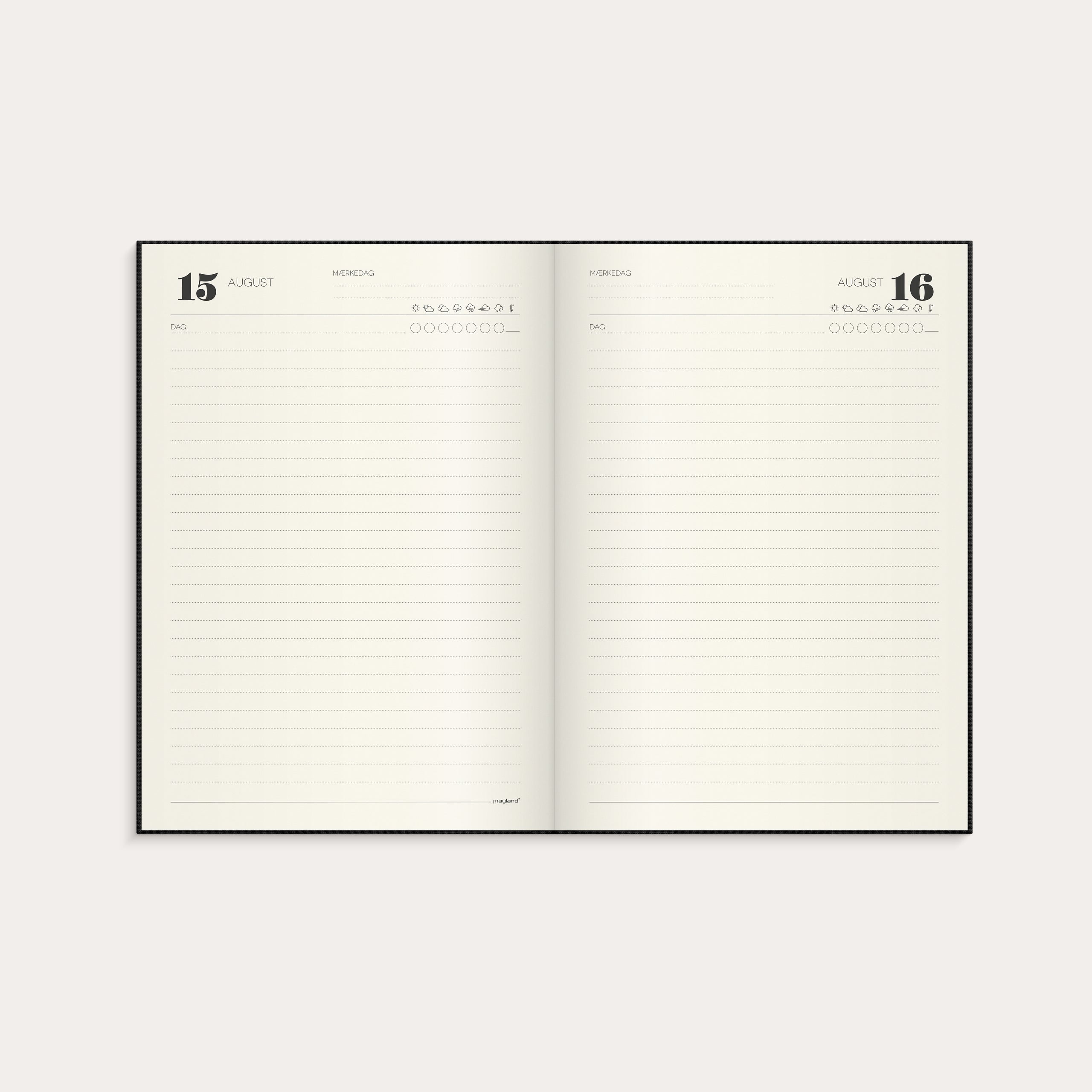 1-års dagbog A5 tekstilpræg sort