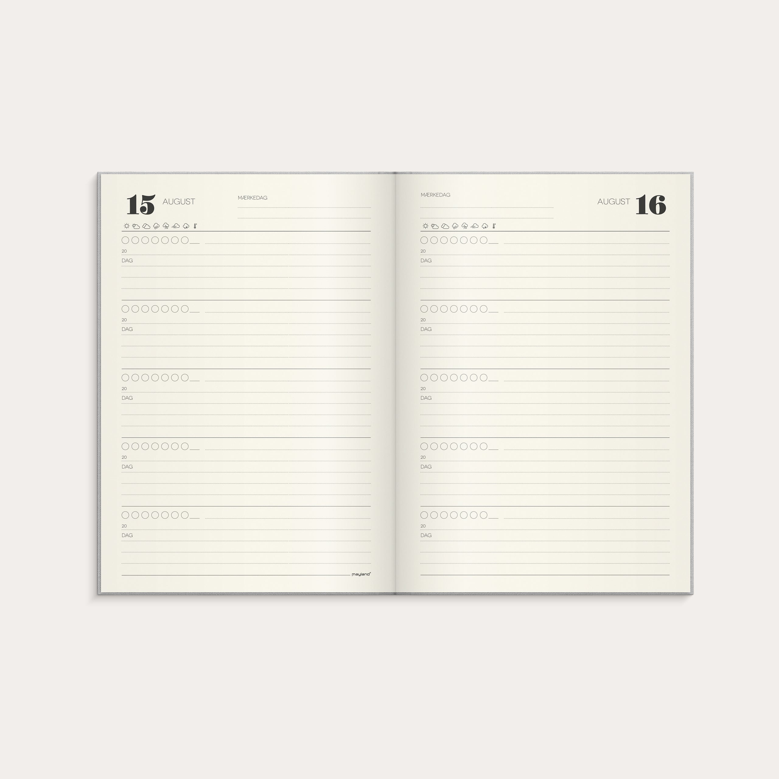 5-års dagbog A5 tekstilpræg lysegrå