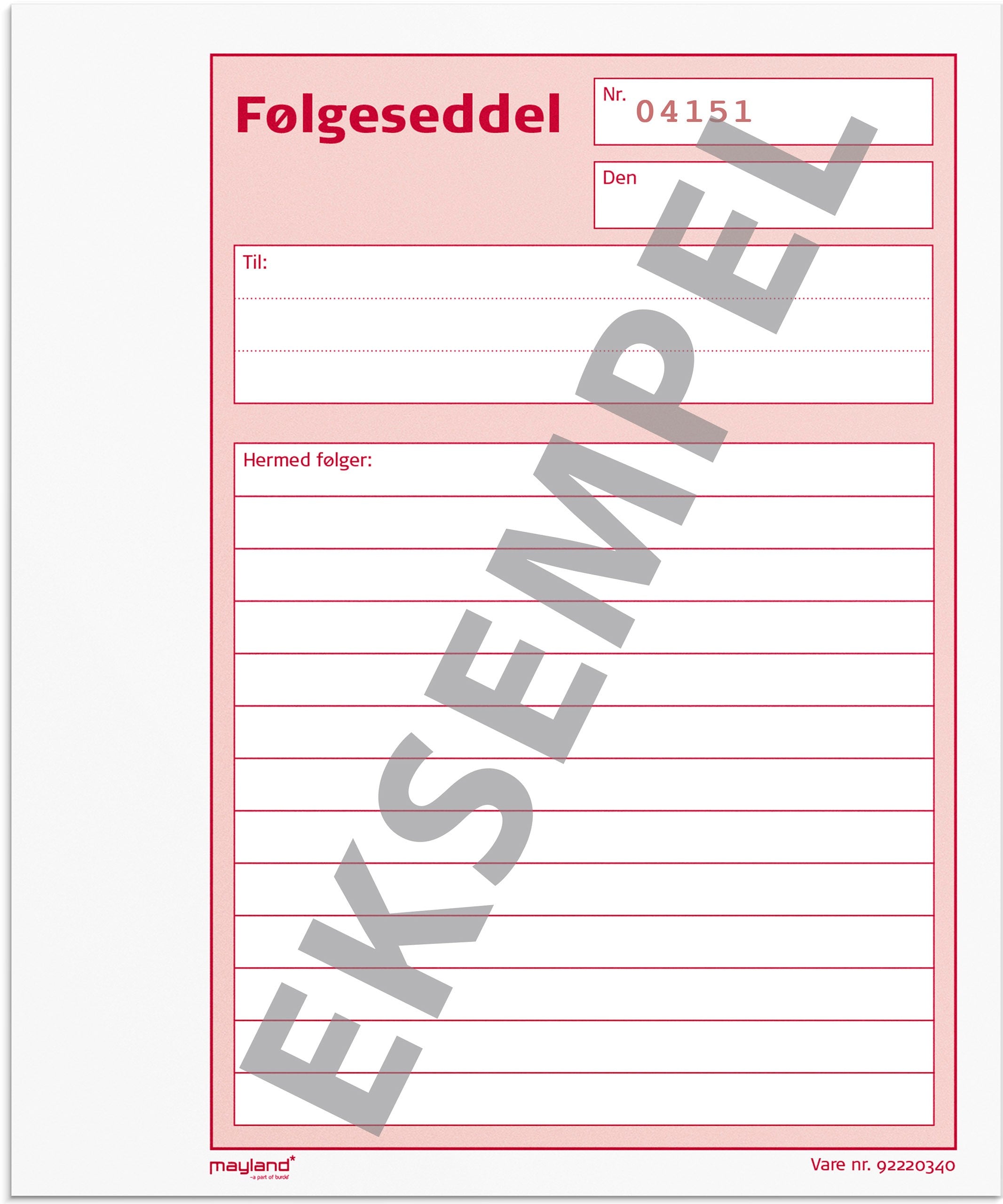 Følgeseddelbog 3 x 50 sider m. kopi