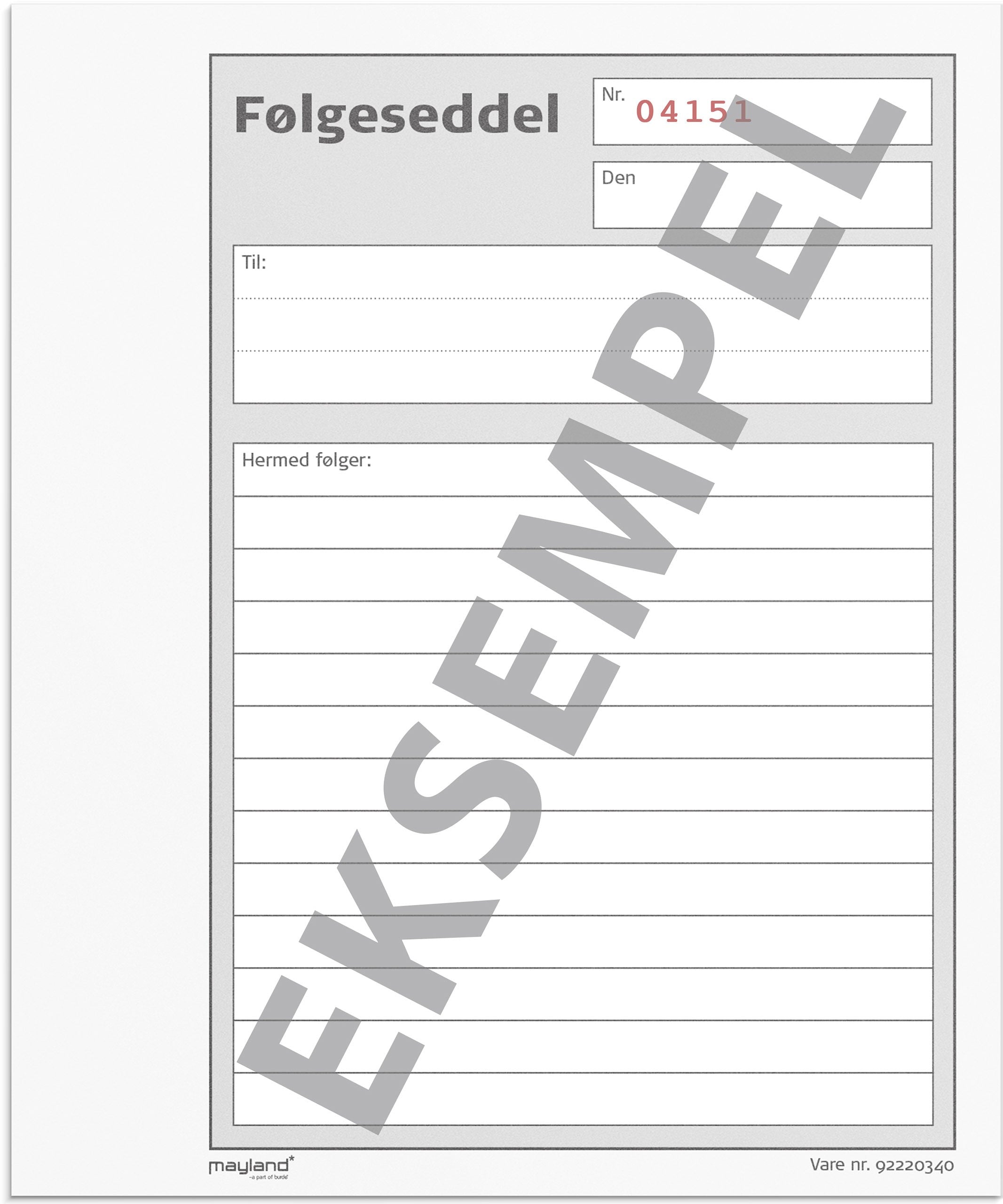 Følgeseddelbog 3 x 50 sider m. kopi