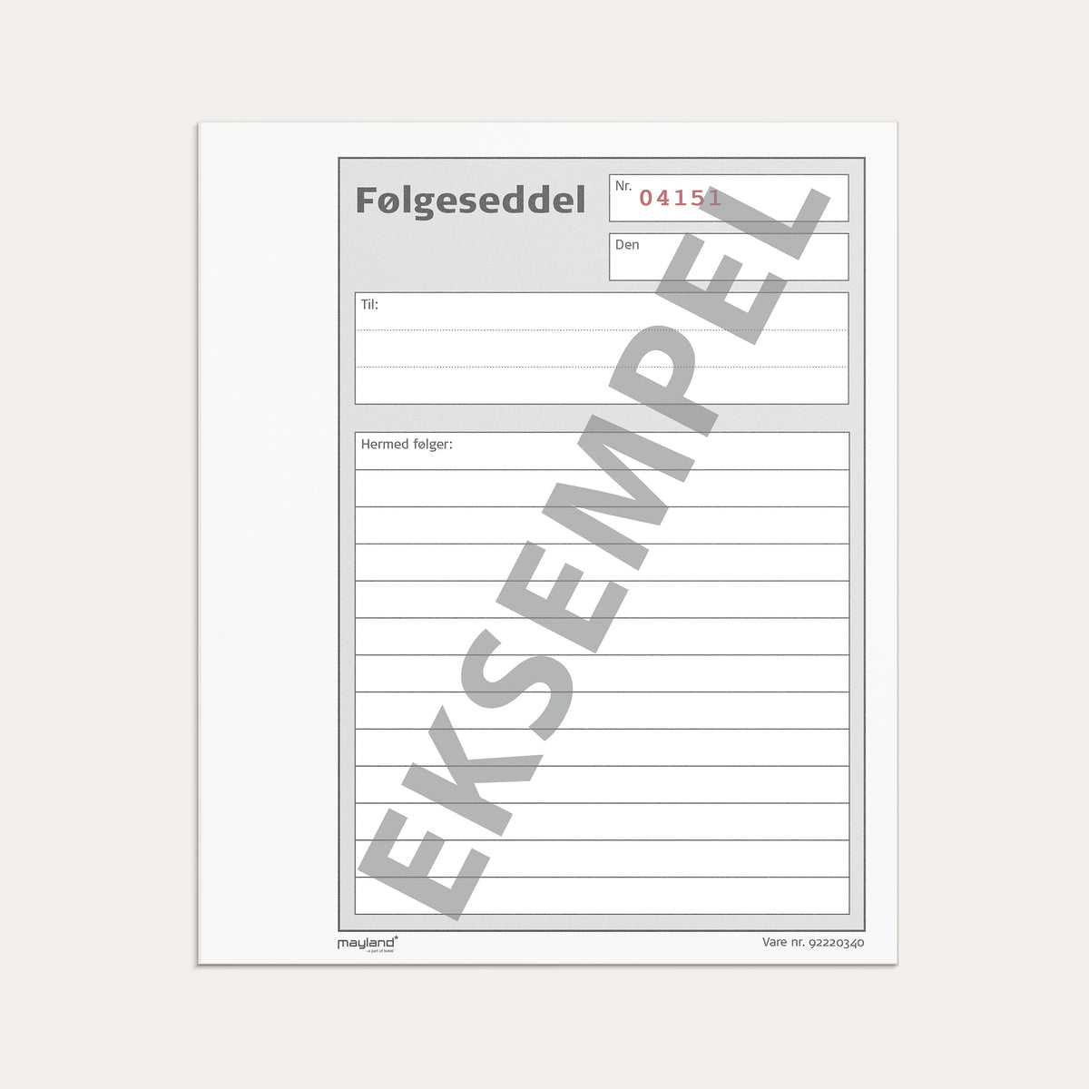 Følgeseddelbog 3 x 50 sider m. kopi