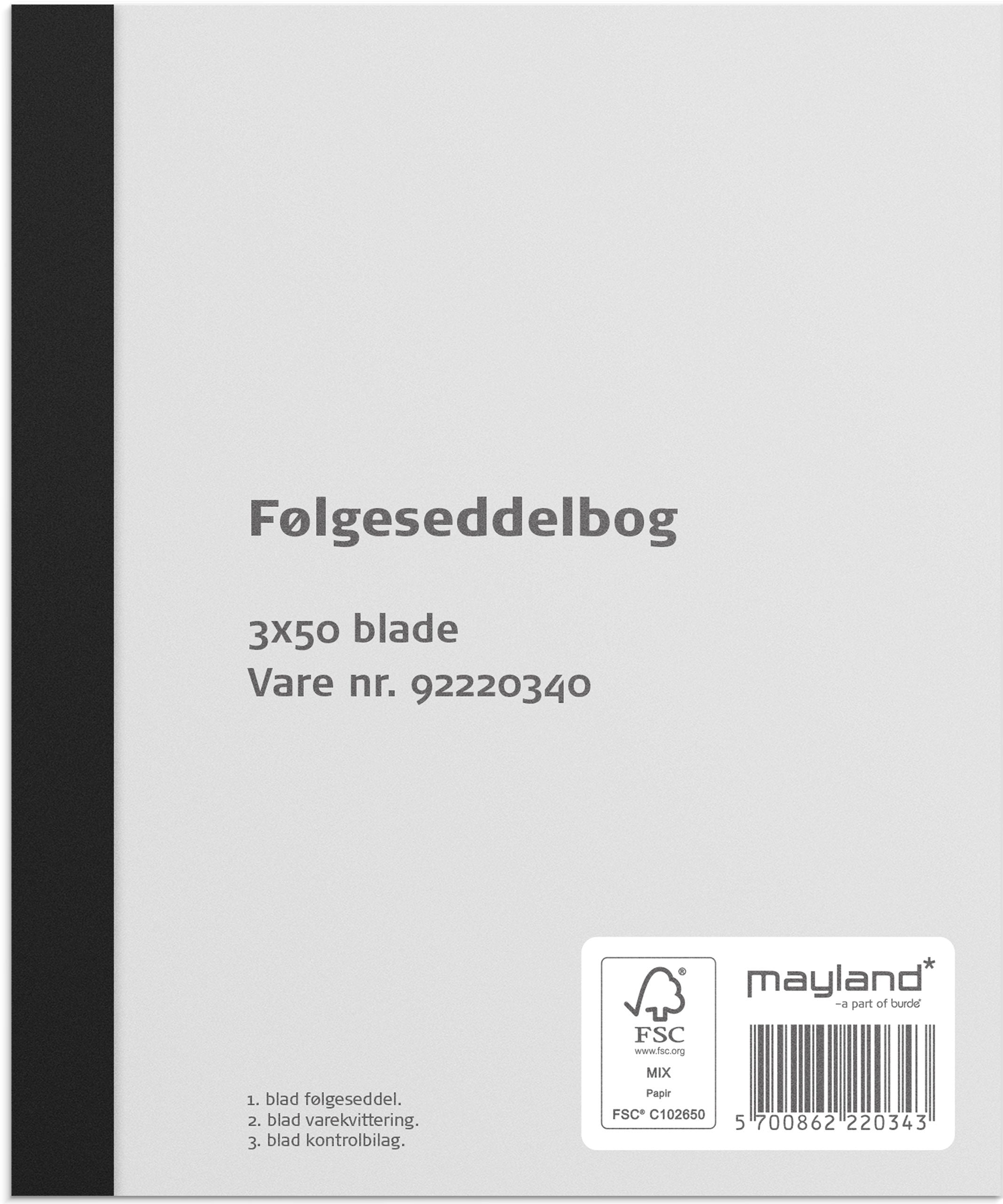 Følgeseddelbog 3 x 50 sider m. kopi