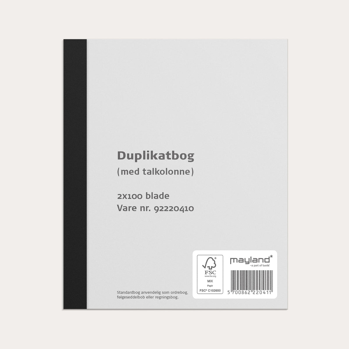 Duplikatbog m. talkolonne 2 x 100 sider m. kopi