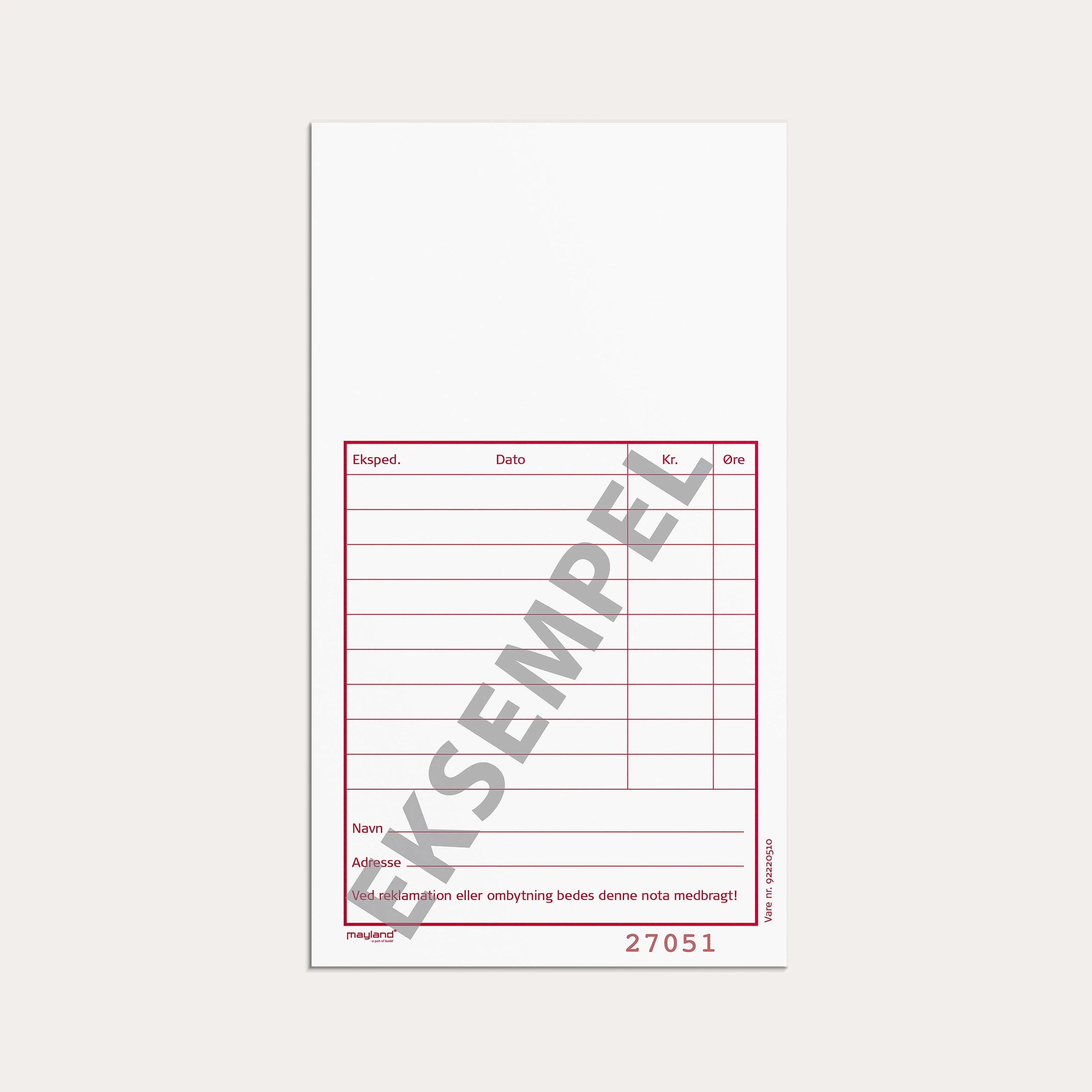 Kasseblok lille 2 x 50 sider m. kopi