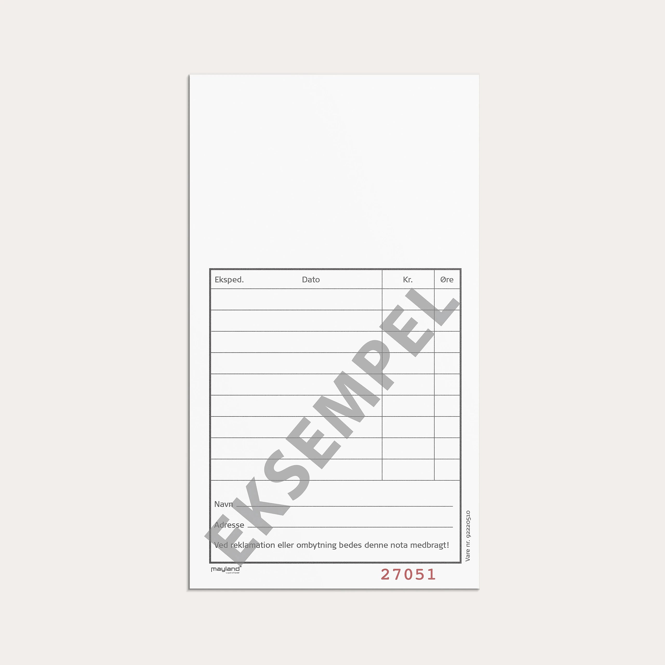 Kasseblok lille 2 x 50 sider m. kopi