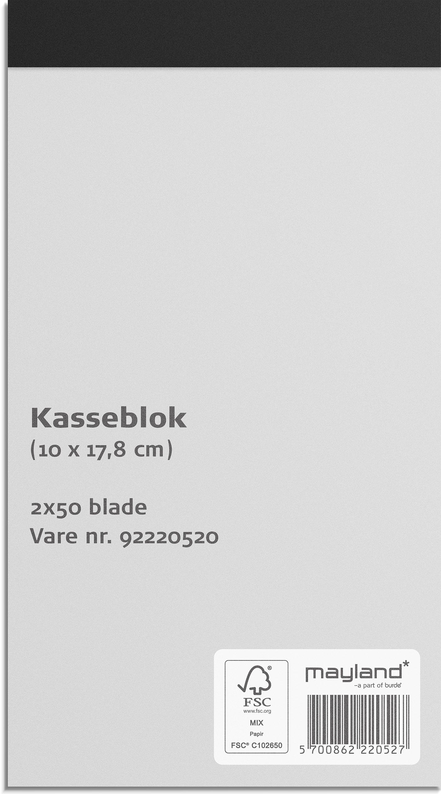 Kasseblok stor 2 x 50 sider m. kopi