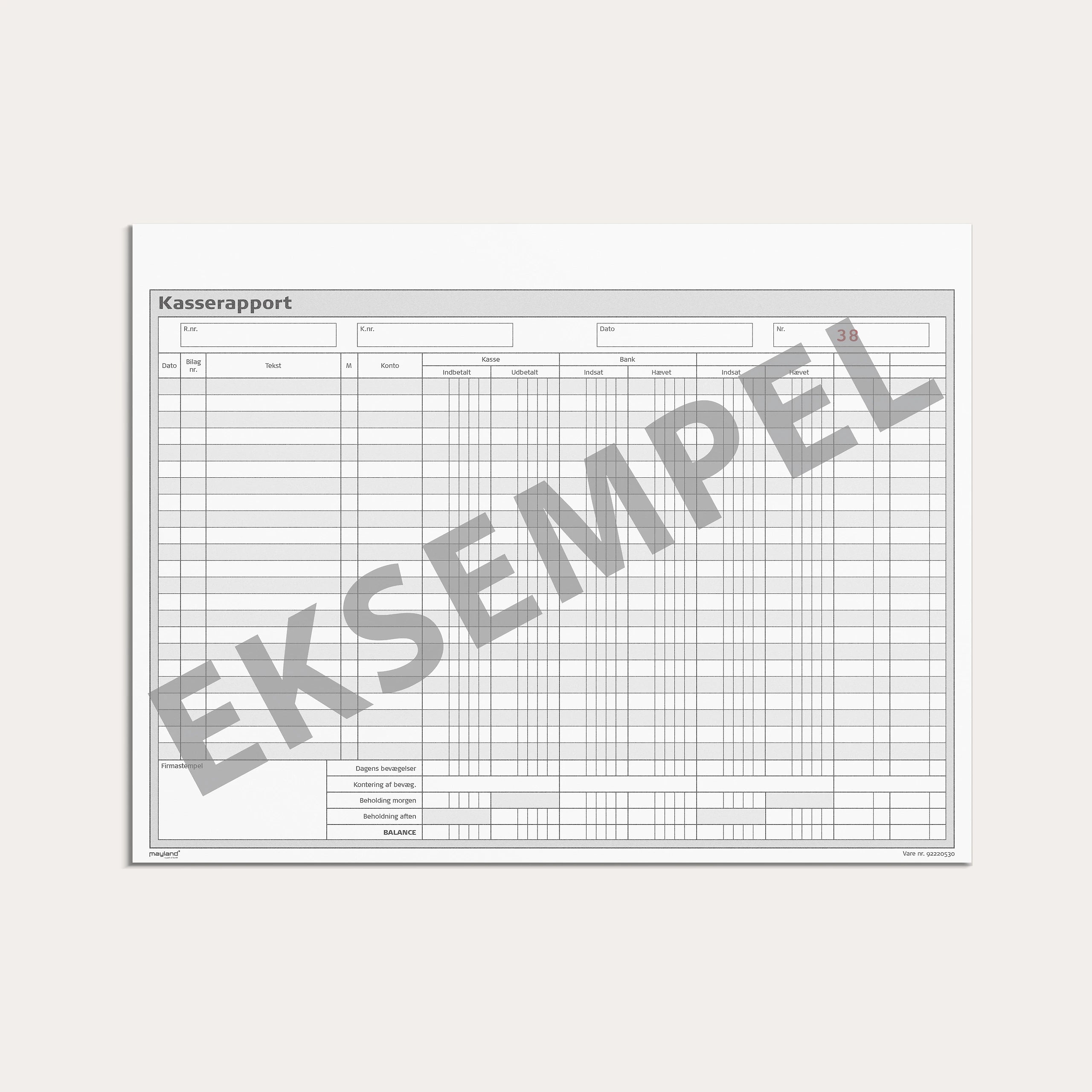 Kasserapport (kasse-bank+1) 2 x 50 sider m. kopi