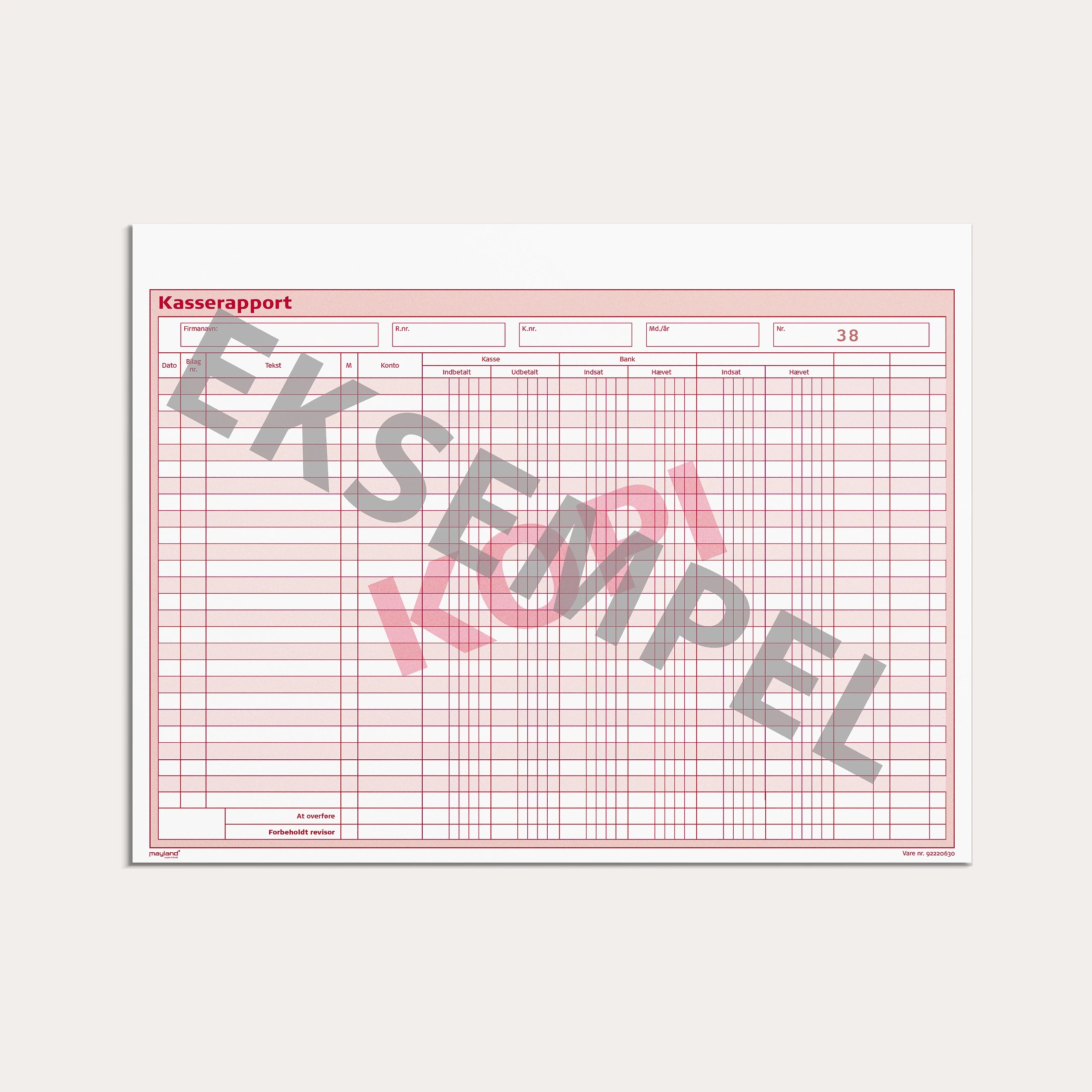 Kasserapport (kasse-bank+1) 2 x 50 sider m. kopi