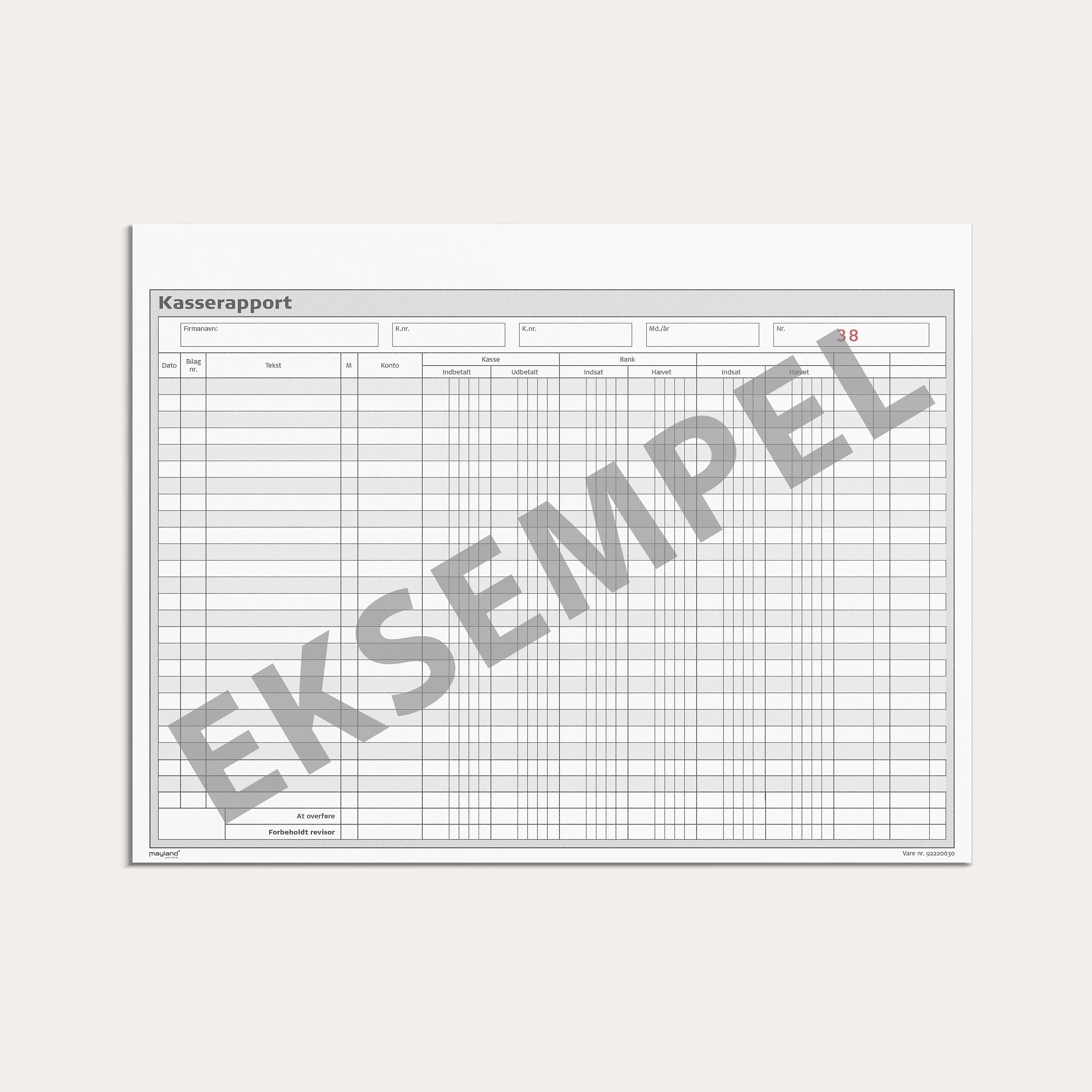 Kasserapport (kasse-bank+1) 2 x 50 sider m. kopi