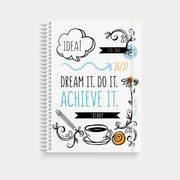 Diary Doodle A5 26/27 med svartvita handritade doodles och texten Dream it. Do it. Achieve it.